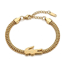 Crocodile 304 Pulseras de eslabones de acero inoxidable 2 Pulseras de hebras, dorado, cocodrilo, 7.09 pulgada (18 cm)