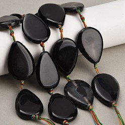 Black Natural Banded Agate/Striped Agate Beads Strands, Dyed & Heated, Teardrop, Black, 34.5~35.5x23~25x6.5~7.5mm, Hole: 2.5mm, about 8pcs/strand, 13.39~13.58''(34~34.5cm)