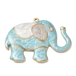 Light Blue 304 Stainless Steel with Enamel & Crystal Rhinestone Big Pendants, Elephant Charms, Ion Plating(IP), Real 18K Gold Plated, Light Blue, 45.5x61x4.5mm, Hole: 2.1mm