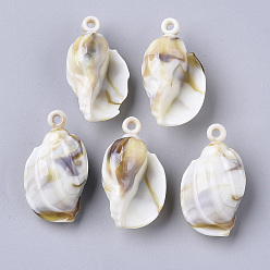 Floral White Acrylic Pendants, Imitation Gemstone Style, Cone Shell, Floral White, 30x17.5x13mm, Hole: 1.6mm, about 245pcs/500g.