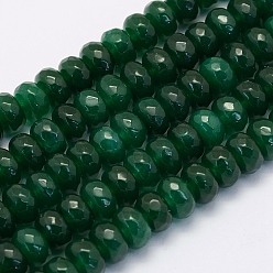 Темно-Зеленый Бусины из натурального белого нефрита, рондель, граненые, окрашенные, темно-зеленый, 6x4 мм, отверстие : 1 мм, около 93 шт / нитка, 14.7 дюйм (37.5 см)