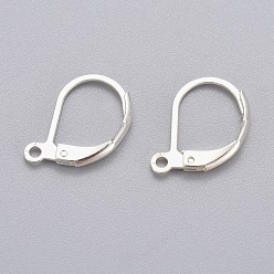 Серебро 304 из нержавеющей стали выводы Leverback серьги, с петлей, серебряный цвет гальваническим, 15x10x1.5 мм, отверстия: 1.2 мм, штифты: 1x0.8 мм