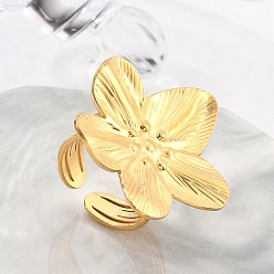 Цветок Настоящее 18k позолоченное 304 открытое кольцо из нержавеющей стали, цветок, регулируемый