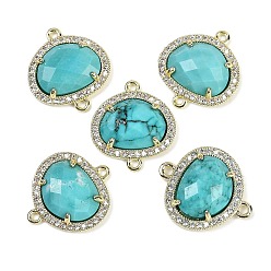Говлит Окрашенный натуральный говлит ограненные овальные звенья, латунь с покрытием из латуни, микро-паве, прозрачные подвески из кубического циркония, золотые, бирюзовые, 20.5x17.5x4.5 мм, отверстие : 1.6 мм