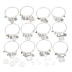 Античное Серебро DIY пустые геометрические подвески из сплава, набор для изготовления расширяемого браслета, античное серебро, внутренний диаметр: 65 мм, кабошон: 11.5~20x11.5~20x4~6.8 мм