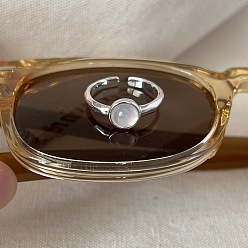 Лунный Камень Латунная манжета с открытыми кольцами из лунного камня, платина, овальные, внутренний диаметр: регулируемый