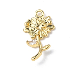 Real 18K Gold Plated Brass Micro Pave Cubic Zirconia Pendants, Daisy Flower Charm, Real 18K Gold Plated, 17.5x10x3mm, Hole: 1.4mm