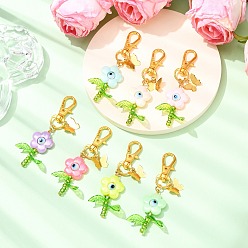 (52) Непрозрачная лаванда Цветочные акриловые подвесные украшения, с сплава шарнирного когтя омара застежками, разноцветные, 72 мм