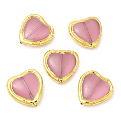 Pink Abalorios de ojos de gato, con hallazgos de latón chapado de larga duración, corazón, rosa, 24.5x23~23.5x7.5 mm, agujero: 0.9 mm