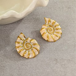 Настоящее золото 18K 304 серьги-гвоздики из нержавеющей стали в форме ракушки, с эмалью, без кадмия, без никеля и без свинца, ионное покрытие (ip), реальный 18 k позолоченный, 35x29.5 мм