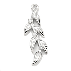 Платина Латунные микропаве прозрачные подвески с фианитом, лист, платина, 24x7.6x2.4 мм, отверстие : 1.2 мм