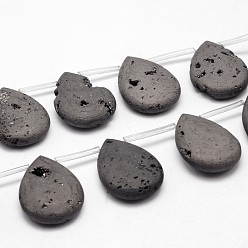 с Платиновым Покрытием Гальванические природный кристалл кварца бусы пряди, сверху просверленные бусы, кристаллы Geode druzy, слеза, с покрытием платиным, 29~30x22x8 мм, отверстие : 1.5 мм, около 6 шт / нитка, 6.2 дюйм