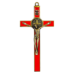 Red Alloy Enamel Big Pendants, Cross with Jesus Charm, Antique Bronze, Red, 193x94x18mm