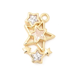 Настоящее золото 14K Латунные микропаве прозрачные подвески с фианитом, звезды прелести, долговечный, реальный 14 k позолоченный, 16.5x10x2.5 мм, отверстие : 1.4 мм