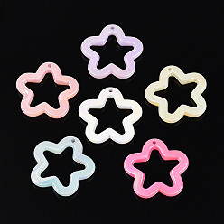 (52) Непрозрачная лаванда Пластиковые подвески, цветочный шарм, имитация желе, с покрытием AB цвета, разноцветные, 29x30x5 мм, отверстие : 1.8 мм, Около 357 шт / 500 г