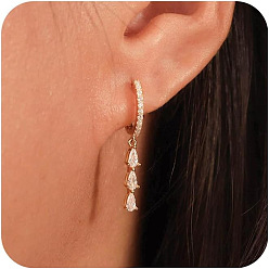 Золотой Серьги-кольца из латуни с микропаве из прозрачных кубических цирконий в форме капли, золотые, 25 мм