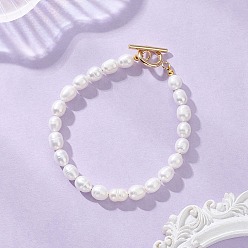 Кремово-белый Женские браслеты из бисера из натурального культивированного пресноводного жемчуга, рис, с 304 из нержавеющей стали тумблеров застежками, реальный 18 k позолоченный, кремово-белые, 7.56 дюйм (19.2 см), бусина : 7~8x5.5~6.5 mm