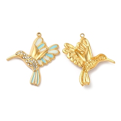 Светло-Голубой 304 нержавеющей стальной эмали подвески, со стразами, реальный 18 k позолоченный, невеста очарование, Небесно-голубой, 29x26.5x3 мм, отверстие : 1.4 мм