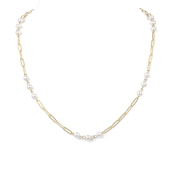 Золотой 6.5Мм круглые белые жемчужные бусины и латунные скрепки для женщин, золотые, 24.69 дюйм (62.7 см)