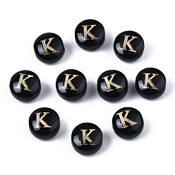 Letter K Бусины лэмпворк , с позолоченными элементами из травленой латуни, плоско-круглые с алфавитами , letter.k, 8x5 мм, отверстие : 0.8 мм