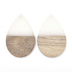 Creamy White Resin & Wood Pendants, Teardrop, Creamy White, 49x32x4mm, Hole: 1.8mm