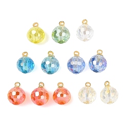 (52) Непрозрачная лаванда Подвески гальванизируйте стекла, граненый круглый шарм, с латунной дужкой, реальный 18 k позолоченный, разноцветные, 11x8 мм, отверстие : 1.6 мм