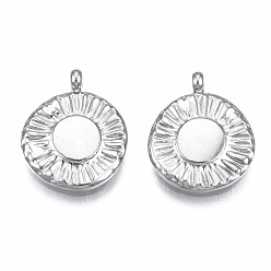 Stainless Steel Color Non-Tarnish 304 Stainless Steel Charms, Flat Round, Stainless Steel Color, 13.5x11x1.5mm, Hole: 1.4mm