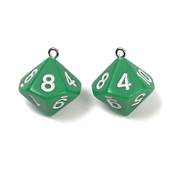 Морско-зеленый Акриловые подвески, с платиново-железными петлями, десять граней, игральная кость, цвета морской волны, 25x21.5x21.5 мм, отверстие : 2 мм