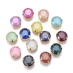 (52) Непрозрачная лаванда Шить на горный хрусталь, стиль мокко, стекло горный хрусталь, с позолоченными латунными зубцами, имитация нефрита, граненые, плоско-круглые, разноцветные, 12x6.5 мм, отверстие : 1.2 мм