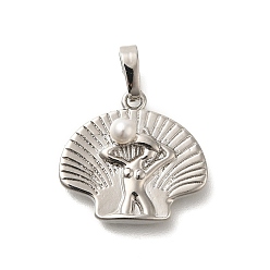 Платина Ракушки формы стойка покрытие латунные подвески, с abs имитационными жемчужными бусинами , без кадмия и без свинца, платина, 16.5x18x5 мм, отверстие : 3.5x4.5 мм