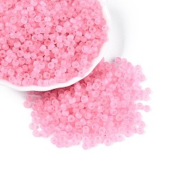 Ярко-Розовый 6/0 прозрачный внутри цветной стеклянный бисер, рондель, круглое отверстие, ярко-розовый, 4x3 мм, отверстие : 1.2~1.5 мм, Около 6080 шт / фунт