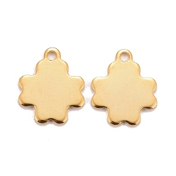 Plaqué 24K Or Véritable 201 charmes en acier inoxydable, trèfle, réel 24 k plaqué or, 13x10.5x0.8mm, Trou: 1.2mm