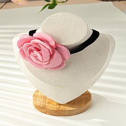 Ярко-Розовый 3d цветок полиэфирное волокно черный бархат шнур чокер ожерелья, золотые, ярко-розовый, 12.99 дюйм (33 см)