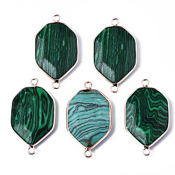 Малахит Соединители звеньев синтетического малахита, с фурнитурой из латуни с покрытием из розового золота, граненые, многоугольник, 39~40x22~23x5~7 мм, отверстие : 2.5 мм