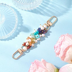 Золотой Цепочки для удлинителей сумок с бусинами из круглого белого ракушечного жемчуга и чакра-драгоценного камня, с поворотными застежками из сплава, золотые, 110x17 мм