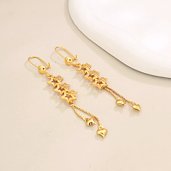 Звезда Серьги-кольца с кисточками из латуни, цепочка-оберег, реальный 18 k позолоченный, звезда, 80 мм