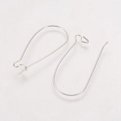 Silver Brass Hoop Earrings Findings Kidney Ear Wires, Lead Free, Cadmium Free and Nickel Free, Silver Color Plated, 20~21 Gauge, 33x14x0.7~0.8mm