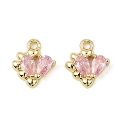 Настоящее золото 14K Латунные микро проложить кубического циркония подвески, без кадмия, без никеля и без свинца, сердце, реальный 14 k позолоченный, 16x10x3.5 мм, отверстие : 1.4 мм