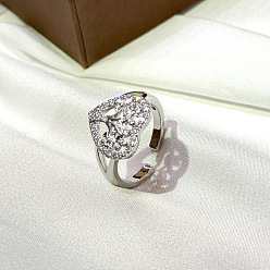 Серебро Полые регулируемые латунные кольца-манжеты с микропаве из прозрачного кубического циркония для женщин., древо жизни, серебряные, размер США 4 1/4 (15~20 мм)