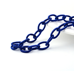 Dark Blue Handmade Nylon Cable Chains Loop, Oval, Dark Blue, 12~14x7~10x2mm, about 95cm/strand, 37.4 inch