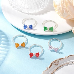 (52) Непрозрачная лаванда Кольца из стеклянных бусин, бантом, с оболочкой шарик перлы, разноцветные, внутренний диаметр: 19 мм