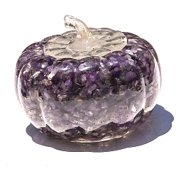 Аметист Ящик для хранения тыквы из оргонитовой смолы, Натуральный аметист и натуральный кварцевый кристалл внутри для украшения стола в домашнем офисе, 85x72 мм