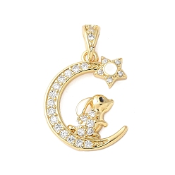 Кролик Латунные микро проложить кубического циркония подвески, без кадмия и без свинца, луна, реальный 18 k позолоченный, кролик, 20x16x3 мм, отверстие : 3x6 мм