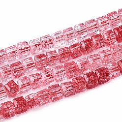 Малиновый Хрустящие прозрачные стеклянные бусины нити, кубические, граненые, малиновый, 5.5~6x6~6.5x6~6.5 мм, отверстие : 1.2~1.5 мм, около 65 шт / нитка, 14.76~14.96 дюйм (37.5~38 см)