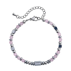 Кошачий Глаз Розовые браслеты «кошачий глаз» и браслеты из нержавеющей стали для женщин, круглый и дисковый, 6.50 дюйм (16.5 см) ~ 6.69 дюйм (17 см)