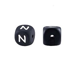 Letter N 20 шт. черные силиконовые бусины в виде кубических букв 12x12x12 мм квадратные бусины с алфавитом в виде кубиков с 2 мм отверстием прокладка свободные бусины с буквами для браслета, ожерелья, ювелирных изделий, letter.n, 12 мм, отверстие : 2 мм