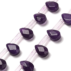Фиолетовый Окрашенные, Бусины из натурального белого нефрита, граненые, слеза, Топ пробуренной, фиолетовые, 9x6x4 мм, отверстие : 0.8 мм, около 30~32 шт / нитка, 16.54'' (42 см)
