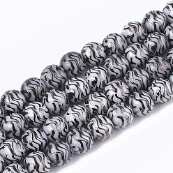 Черный Стеклянные бусины с гальваническим покрытием , круглые, чёрные, 8x7.5 мм, отверстие : 1.2 мм, около 40 шт / нитка, 11.8 дюйм