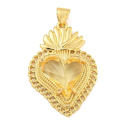 Желтый Стойки обшивки латунные подвески, со стеклом, долговечный, без кадмия и без свинца, клубника прелести, желтые, 30x21x6.5 мм, отверстие : 4x3.5 мм