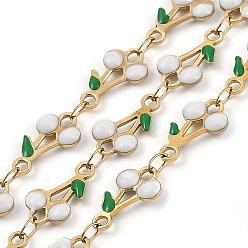 Белый Ионное покрытие (ip) 304 цепи из нержавеющей стали с эмалированными вишневыми звеньями, с катушкой, пайки, золотые, белые, ссылка: 13x7.5x2.5мм и 4x2.5x0.38мм